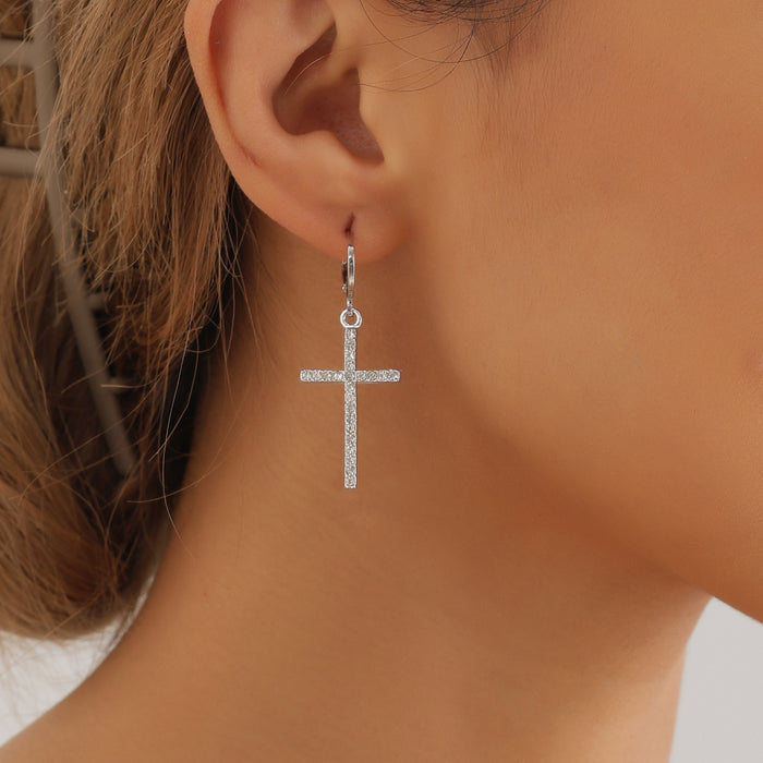 Wholesale jewelry retro geometric diamond cross earrings high-grade food earrings