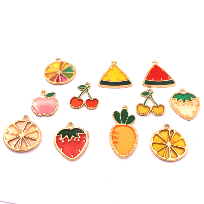 Wholesale 10pcs Personalized Transparent Hollow Fruit Alloy Oil Dropping Earrings Pendant Keychain Pendant Accessories