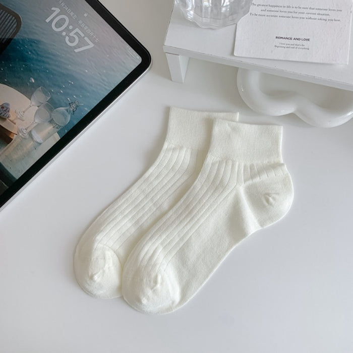 Wholesale Vertical striped solid color casual short socks, cotton mesh breathable thin boat socks