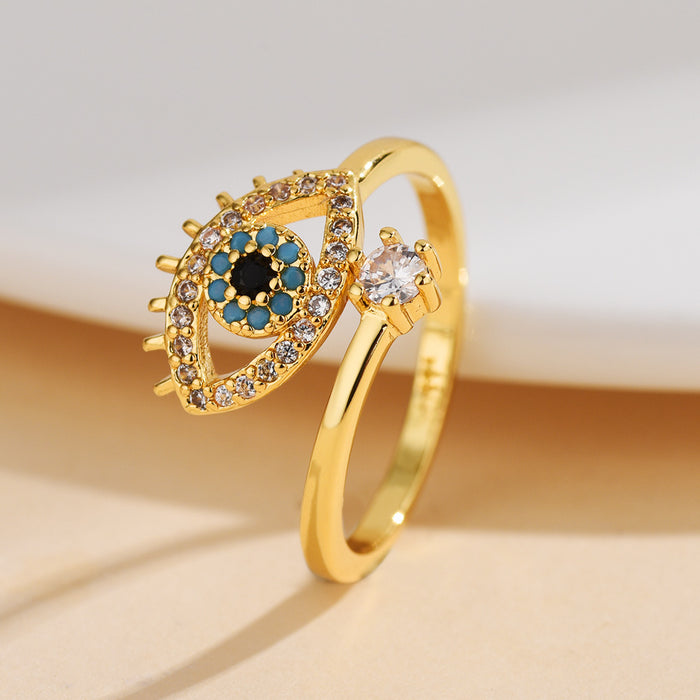Wholesale Evil Eye Adjustable Ring Brass Gold Fashion Accessory