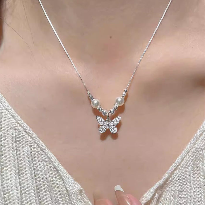 Wholesale Pearl butterfly necklace with versatile temperament, high-end feel, light luxury, niche design, collarbone chain accessories