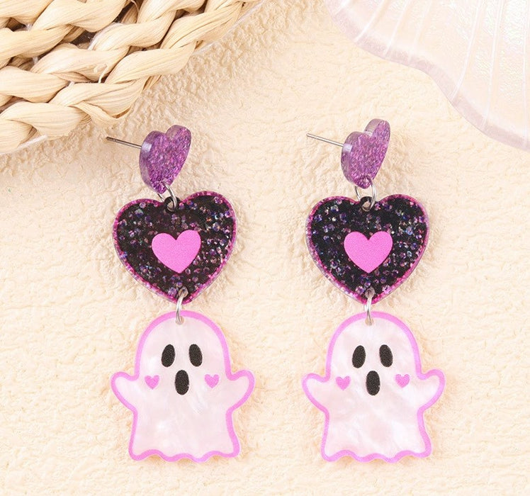 Wholesale Halloween Funny Acrylic Bat Pumpkin Ghost Earrings Trendy Jewelry Accessory MOQ≥2