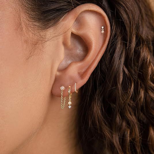 Wholesale Real gold brass electroplated fashionable women's zircon inlaid chain tassel pendant women's earrings