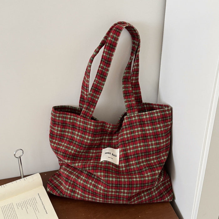 Wholesale Simple Woolen Handbag Large Capacity Classic Plaid Wool Shoulder Bag