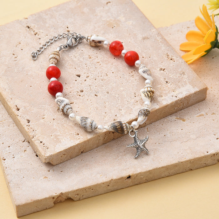 Wholesale New popular conch rice bead turquoise beach starfish pendant shell bracelet