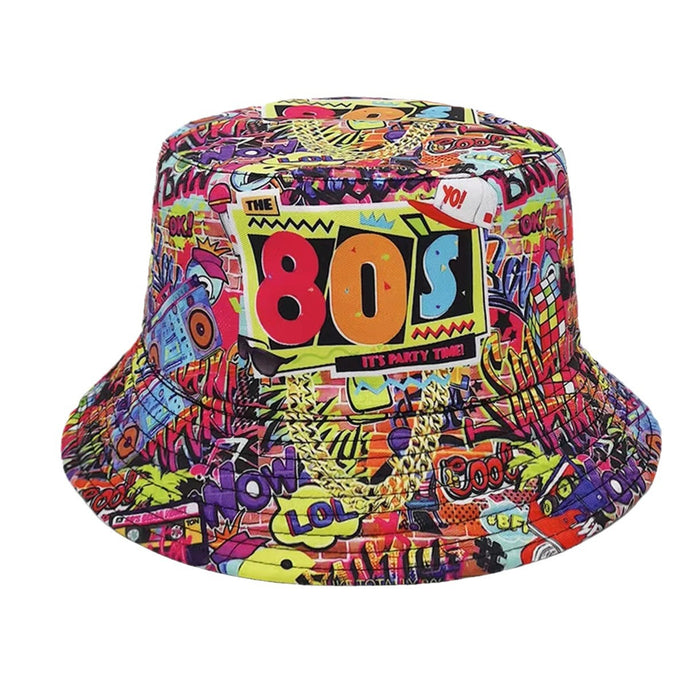 Wholesale geometric graffiti retro fisherman hat printed double-sided all-match basin hat outdoor sun hat
