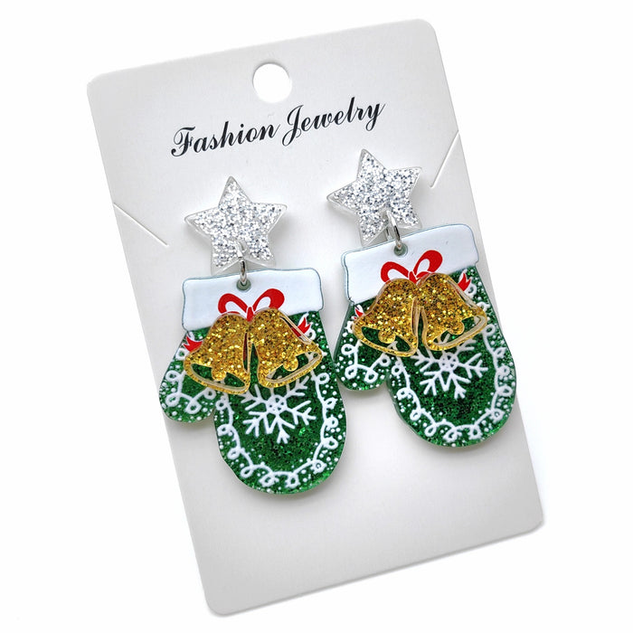 Wholesale Christmas acrylic double-layer three-dimensional earrings Christmas tree bells bright color holiday party earrings