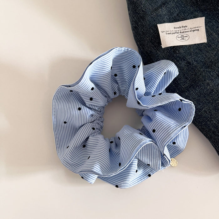 Wholesale Blue striped polka dot gold pendant, double-layer versatile square scarf ring, temperament hair tie hair accessory