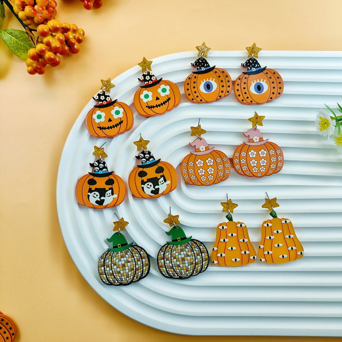 Wholesale Halloween Pumpkin Ghost Style Acrylic Earrings JDC-ES-QiYu003