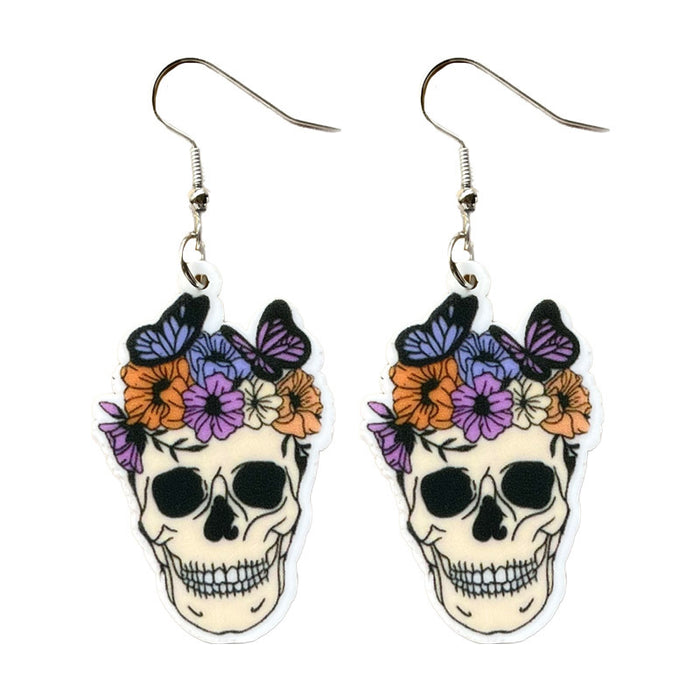 Wholesale 2pcs Acrylic Halloween Cute Pumpkin Ghost Little Bat Skull Earrings JDC-ES-HeYi112