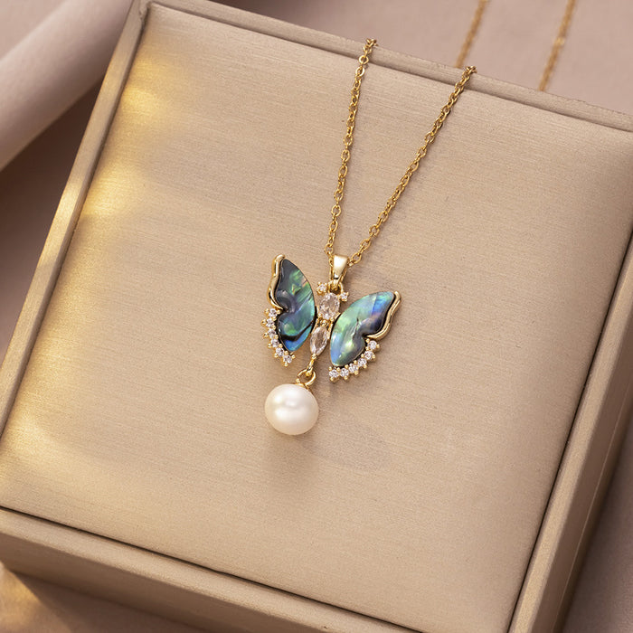 Wholesale Necklace, butterfly tassel, niche, simple, fashionable temperament, titanium steel lock chain