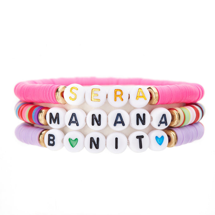 Wholesale Text Design Polymer Clay Bracelet Handmade Unisex Fashion Accessory Gift Minimum Quantity: 3