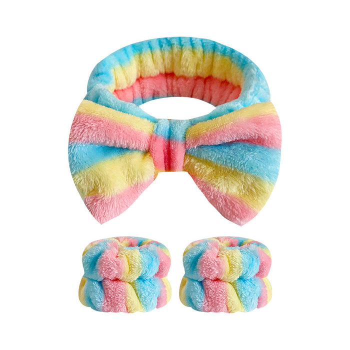 Wholesale Leopard Print Bow Striped Headband Wrist Strap Set Face Wash Mask Headband Flannel Hair Accessories