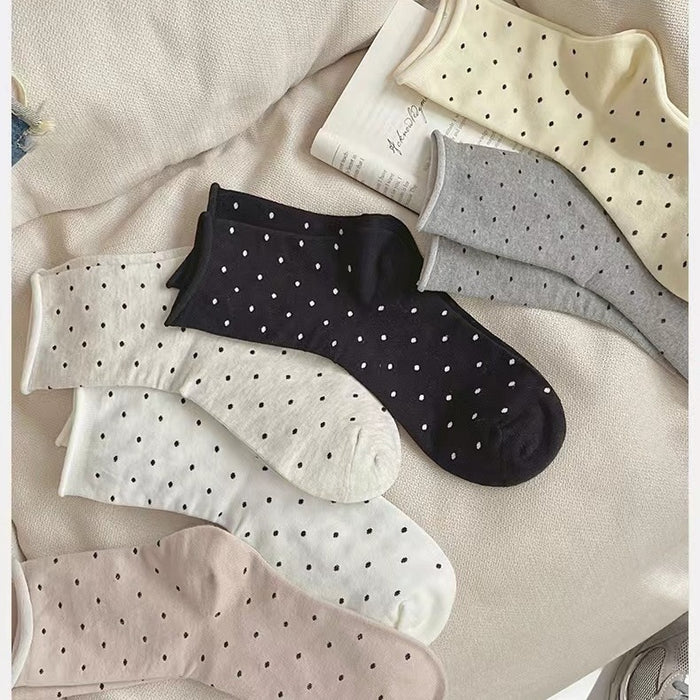 Wholesale Solid color cotton polka dot socks with anti odor, sweat absorbing, rolled edges and breathable midsole