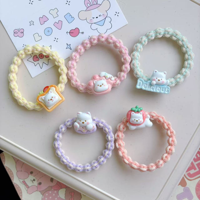 Wholesale Cartoon Milk White Bear Hair Ring Hair Rope Colorful Woven Hair Rope