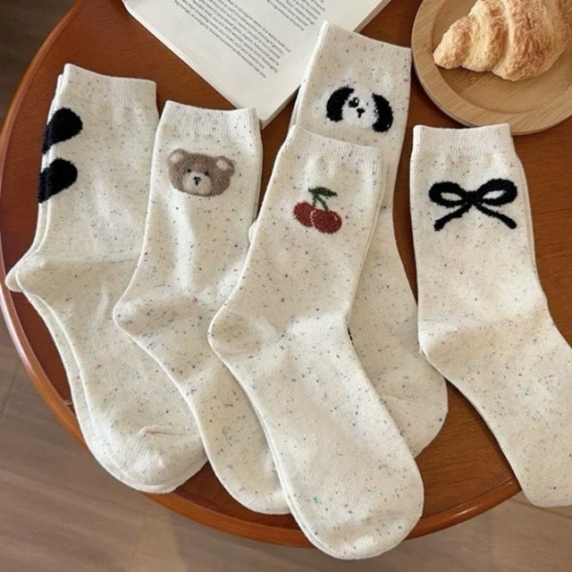 Wholesale Cute Bow College Style Socks Women's Mid-tube Cotton Socks Point Yarn Stacked All-match Cartoon Bear Socks