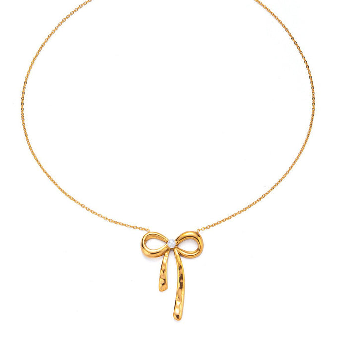 Wholesale Stainless Steel Clavicle Chain Necklace — Asymmetrical Design featuring a Bowknot  Rhinestone Accents  and Heart Pendant