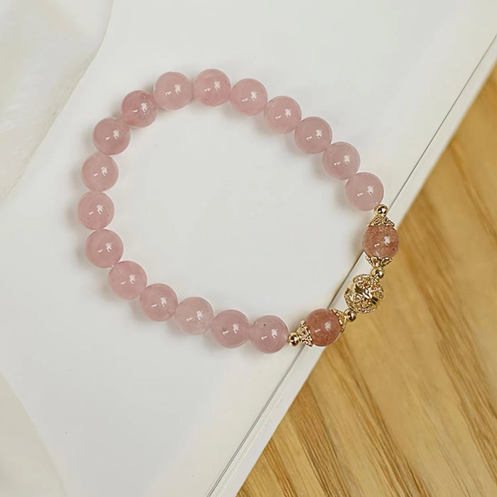 Wholesale Natural pink crystal bracelet, women's peach blossom jewelry, niche and minimalist design, hollowed out embroidered ball bracelet