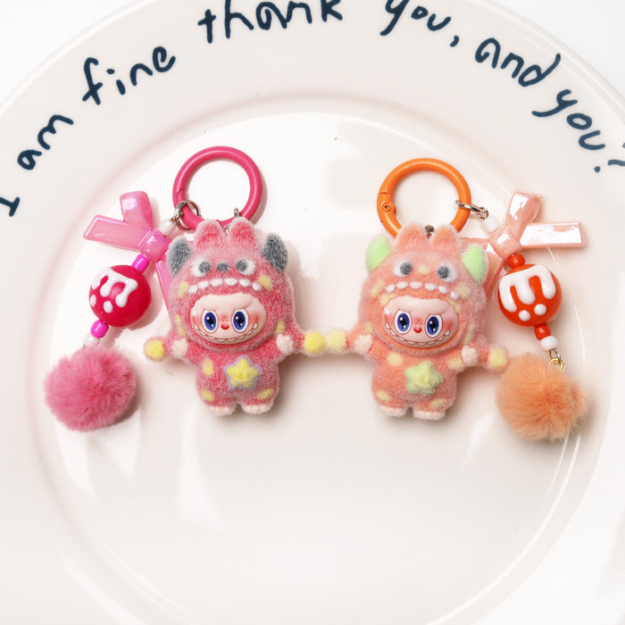 Wholesale Cute flocked polka dot doll keychain