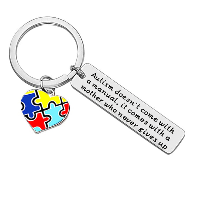 Wholesale Autism Doesn't Come with A Manual Caring for Autism Color Printed Stainless Steel Keychain JDC-KC-SiYi003