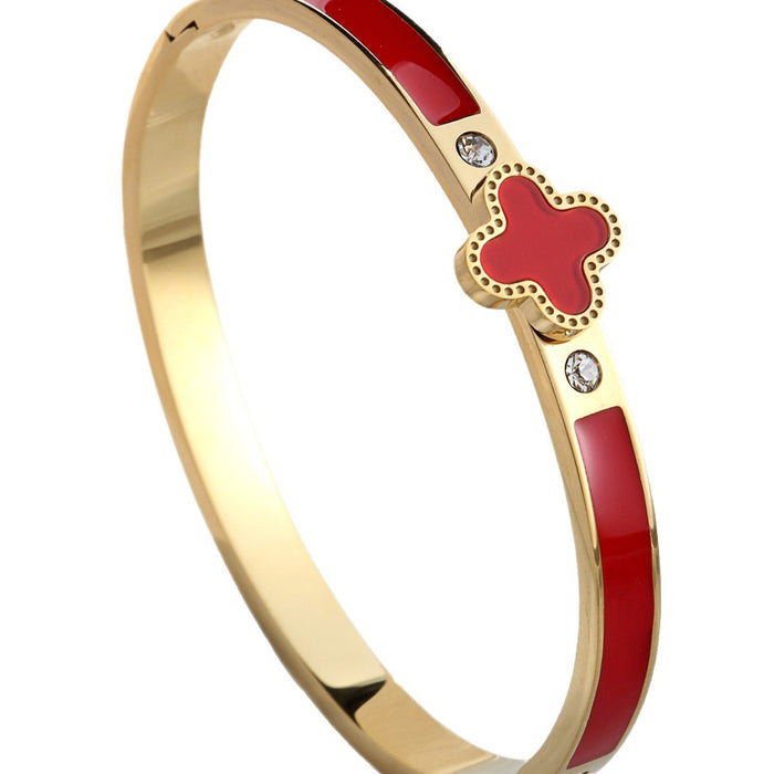 Wholesale Four-leaf clover green oil-drop bracelet titanium steel