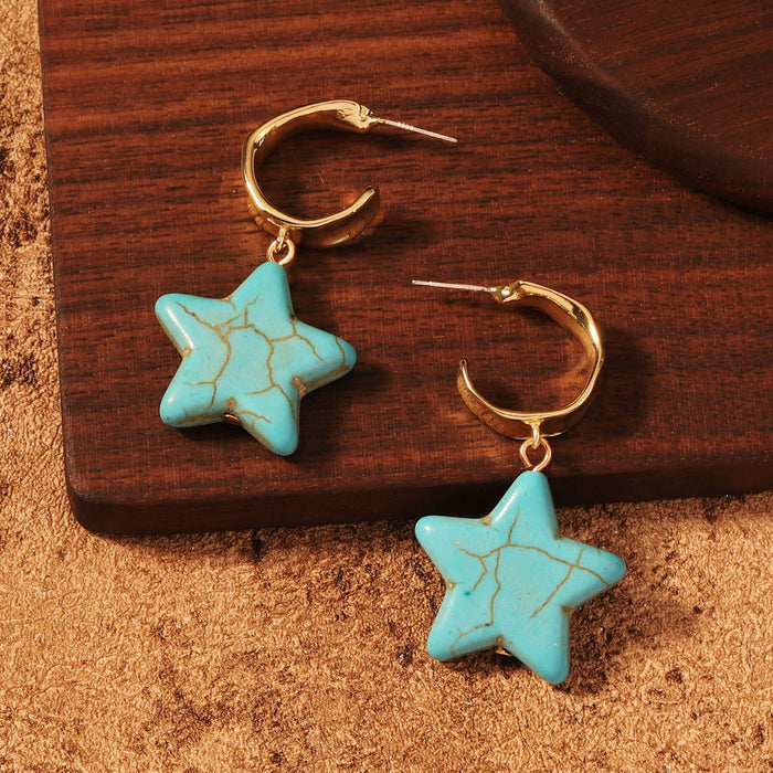 Wholesale fashion creative elegant imitation turquoise five-pointed star earrings