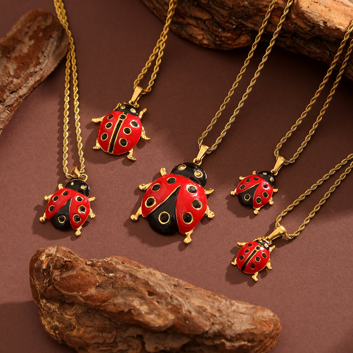 Wholesale Colorful Enamel Ladybug Stainless Steel Necklace