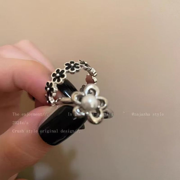 Wholesale Flower opening ring, female sweet retro temperament, index finger ring, high-end and versatile, niche ring