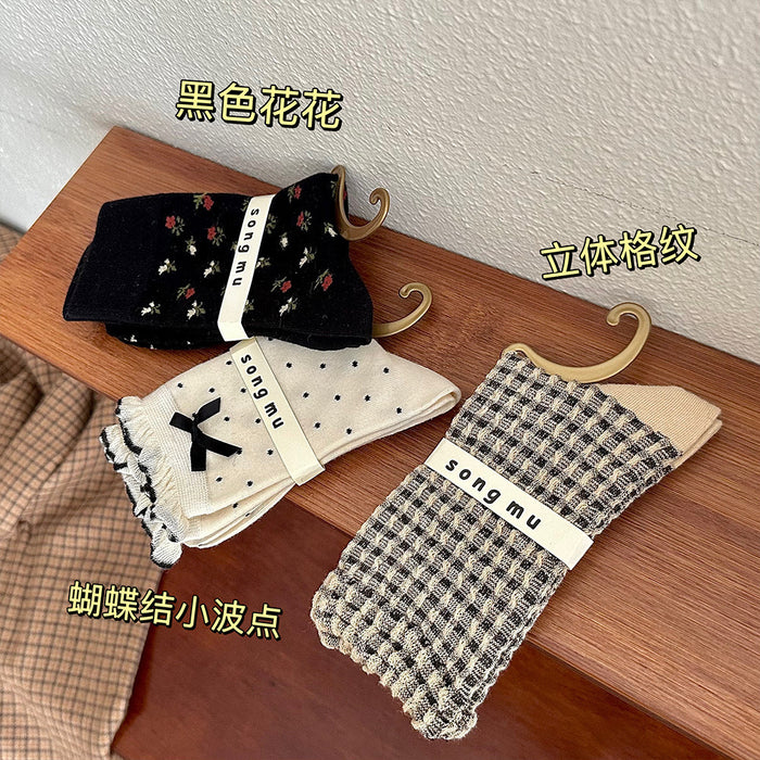 Wholesale Butterfly knot socks, mid tube socks, new niche original stacking socks