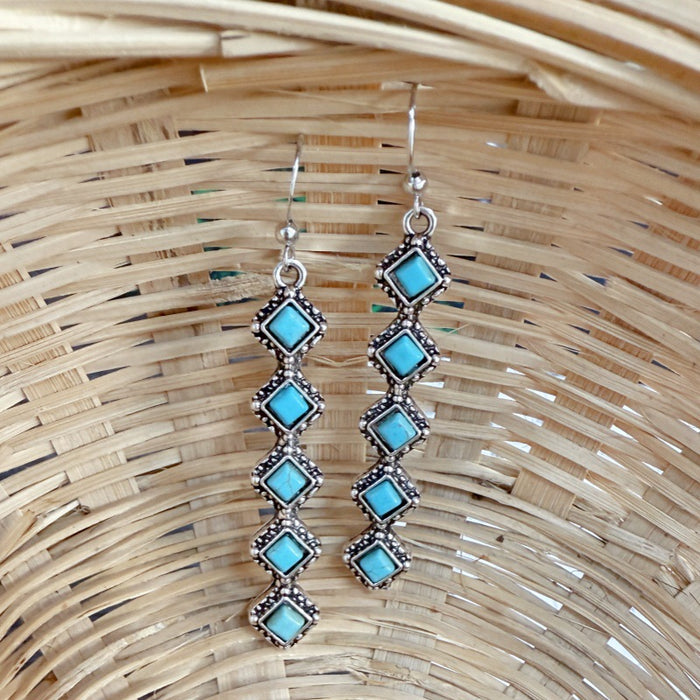 Wholesale Vintage one line long turquoise earrings, creative earrings