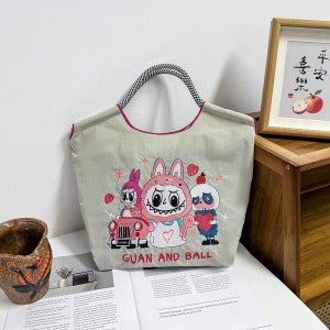 Wholesale Zippered Embroidered Shoulder Bag Waterproof Nylon Messenger Bag Handheld Canvas Bag