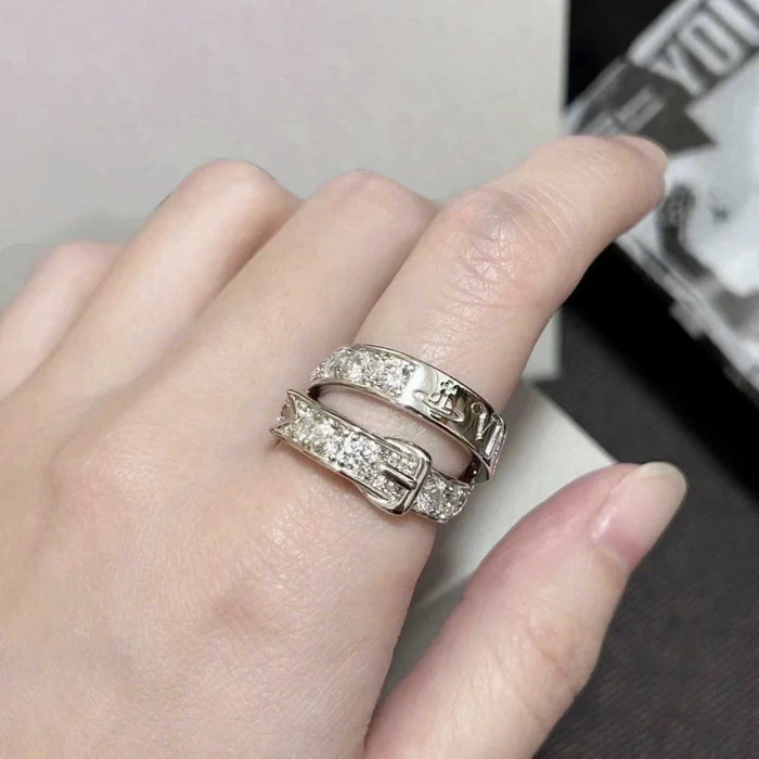 Wholesale Double-layered belt buckle with sparkling diamond Saturn element couple rings