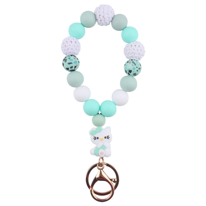 Wholesale Silicone wrist key chain pendant cartoon silicone cat DIY beaded bracelet key ring accessories