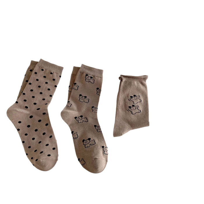 Wholesale Cute cartoon rolled edge socks, mid tube socks, polka dot pile socks