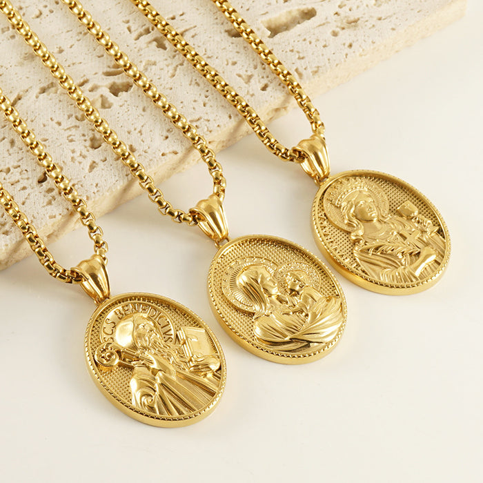 Wholesale Vintage Cross Virgin Mary Stainless Steel Necklace