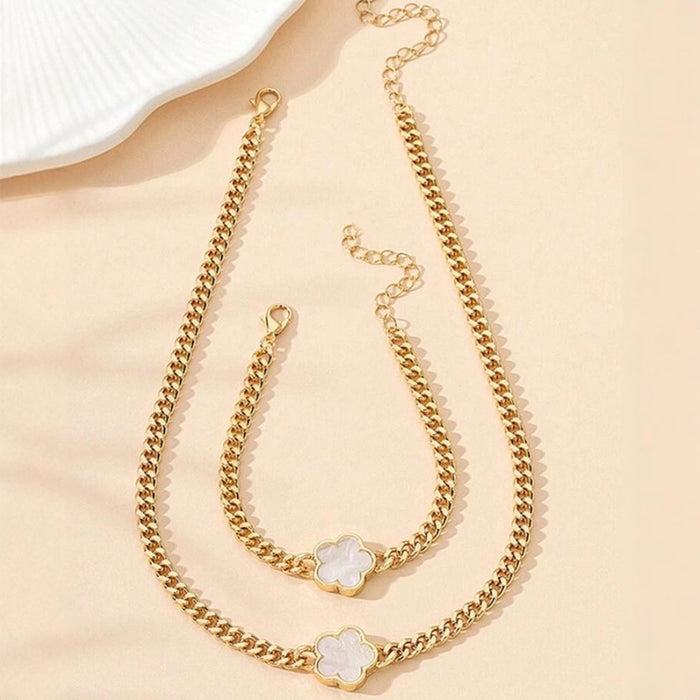 Wholesale 2pcs/ set Multicolor Lucky Five-Leaf Clover Chain Jewelry Set