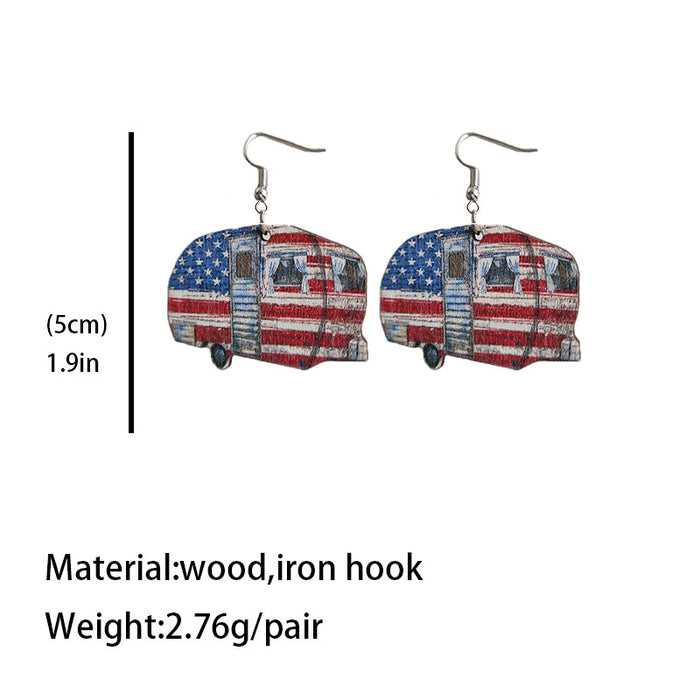 Pendientes al por mayor de madera de madera American Flag Impresión Pequeñas Flores 3 pares JDC-ES-HEYI051