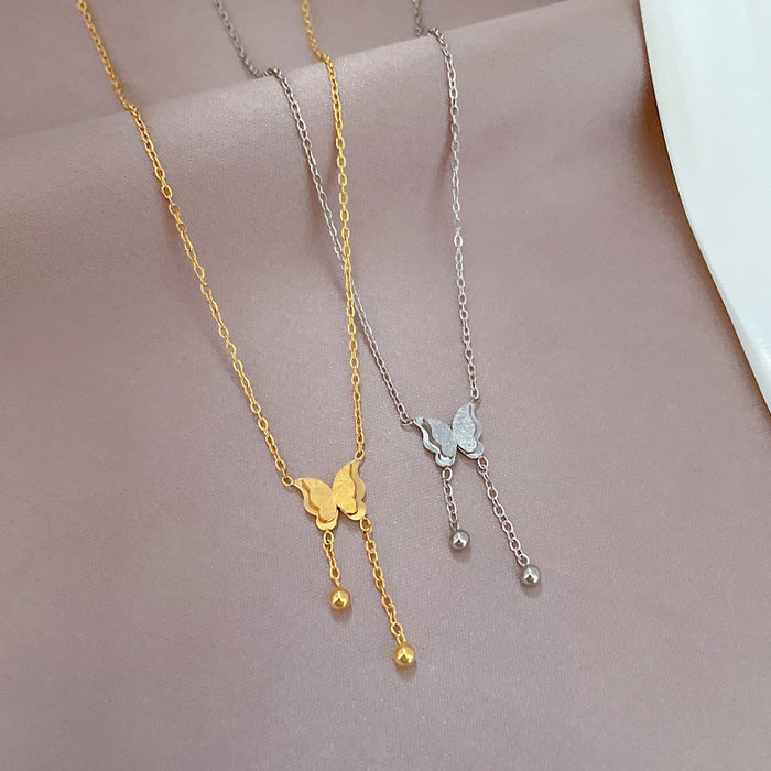 Wholesale Butterfly Tassel Titanium Steel Necklace JDC-NE-LiGe010