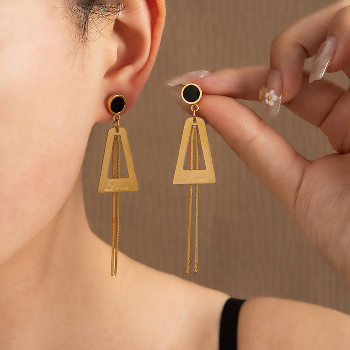 Wholesale Light luxury gilded pendant with tassel stainless steel earrings, high-end gold long earrings, earrings