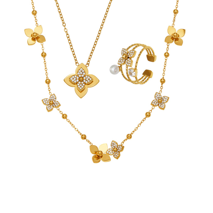 Wholesale 3D Flower Necklace with Opening Titanium Steel Ring