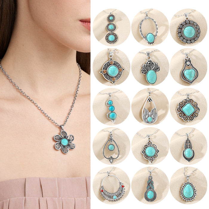 Wholesale Bohemian Love Heart Pendant Necklace Vintage Ethnic Style Fashion Accessory MOQ≥2
