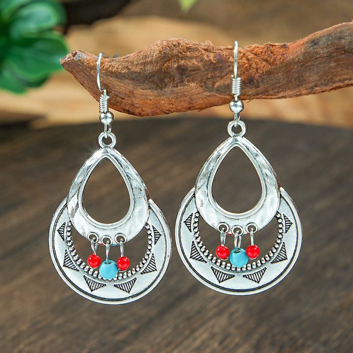 Wholesale Retro Palace Geometric Hollow Tassel Earrings Set Beaded Bohemian Style MOQ≥2