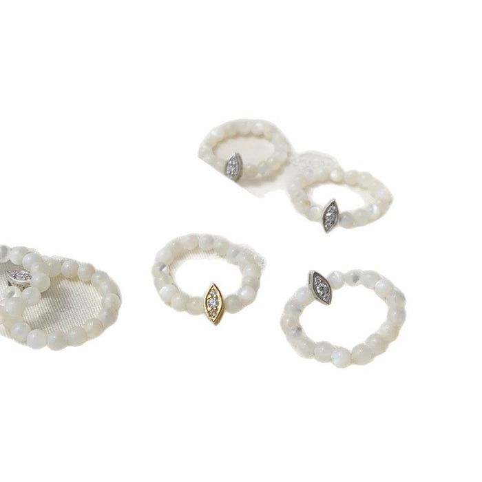 Wholesale Pure silver export high-end natural mother pearl elastic adjustable pure silver silver jewelry ring