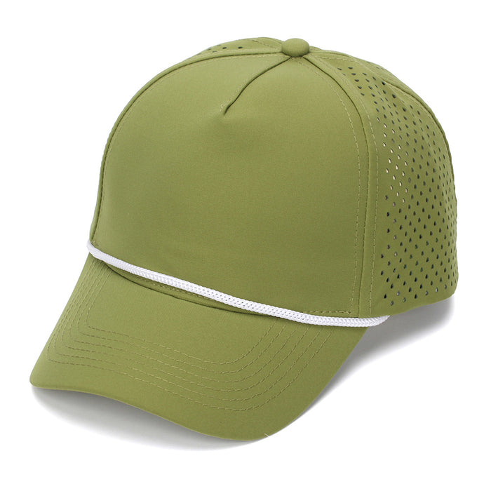 Wholesale White Quick-Dry Baseball Cap with Strap - Breathable Perforated Sun Protection Hat for Summer Outdoor Activities