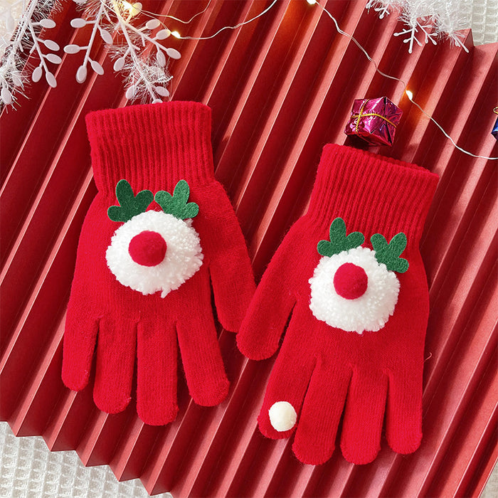 Wholesale Red gloves women' s winter elk couple gift cute thick five-finger warm gloves