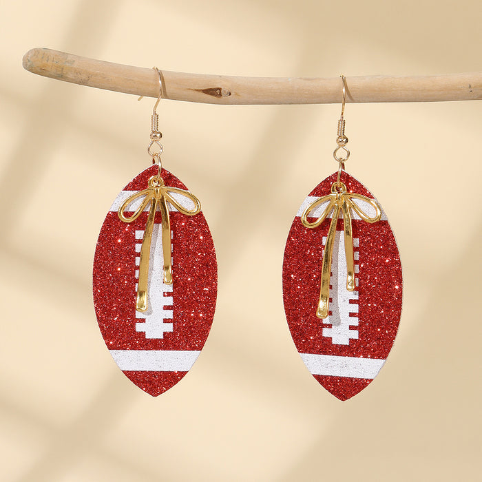 Wholesale Sporty PU leather printed rugby ball earrings