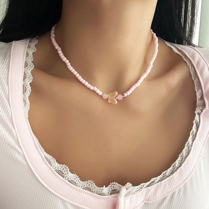 Wholesale Jewelry fashion resin bead handmade necklace sweater chain versatile butterfly collarbone chain pendant