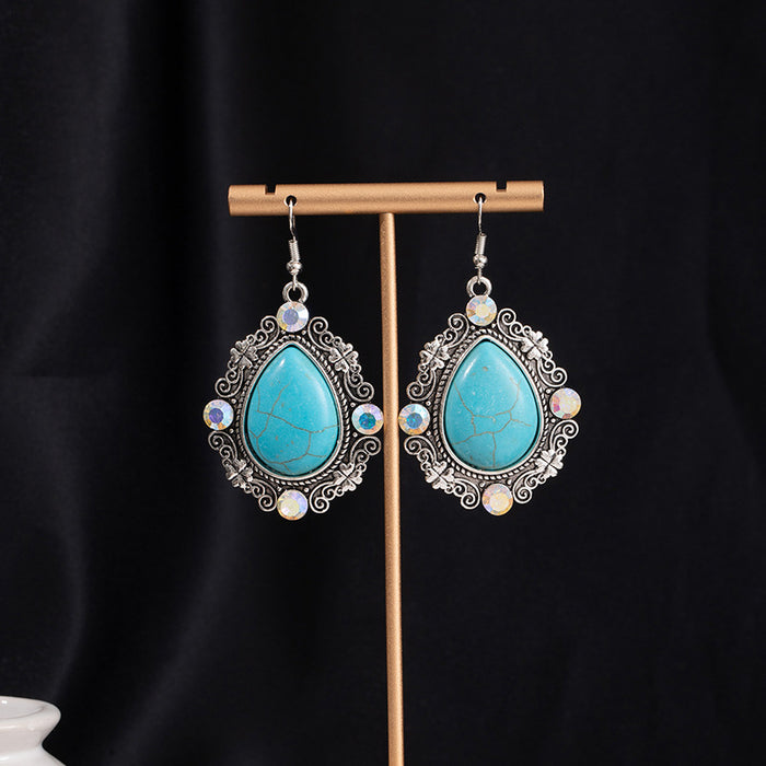 Wholesale Turquoise Flower Pendant Bohemian Ethnic Style Earrings