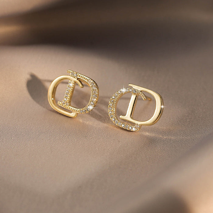Wholesale Copper Micro Letter Zircon Earrings JDC-ES-Longt001
