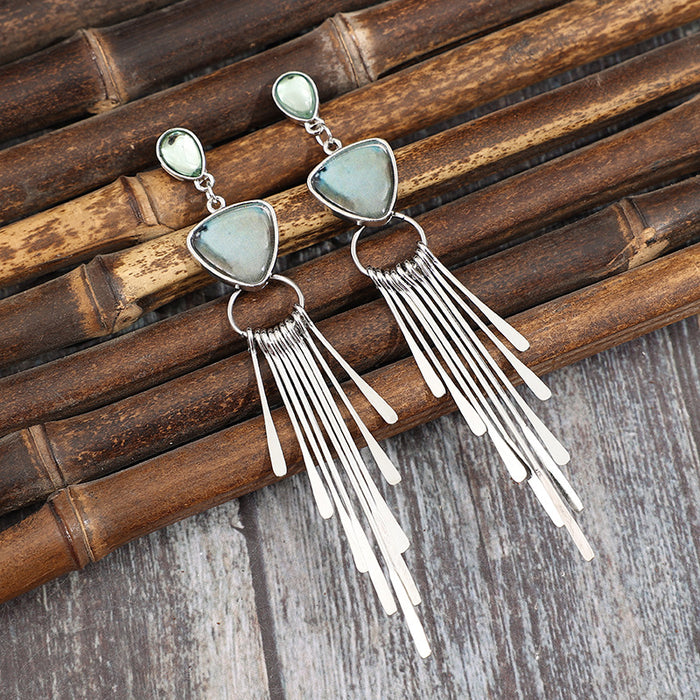 Wholesale Retro Style Geometric Tassel Long Alloy Earrings